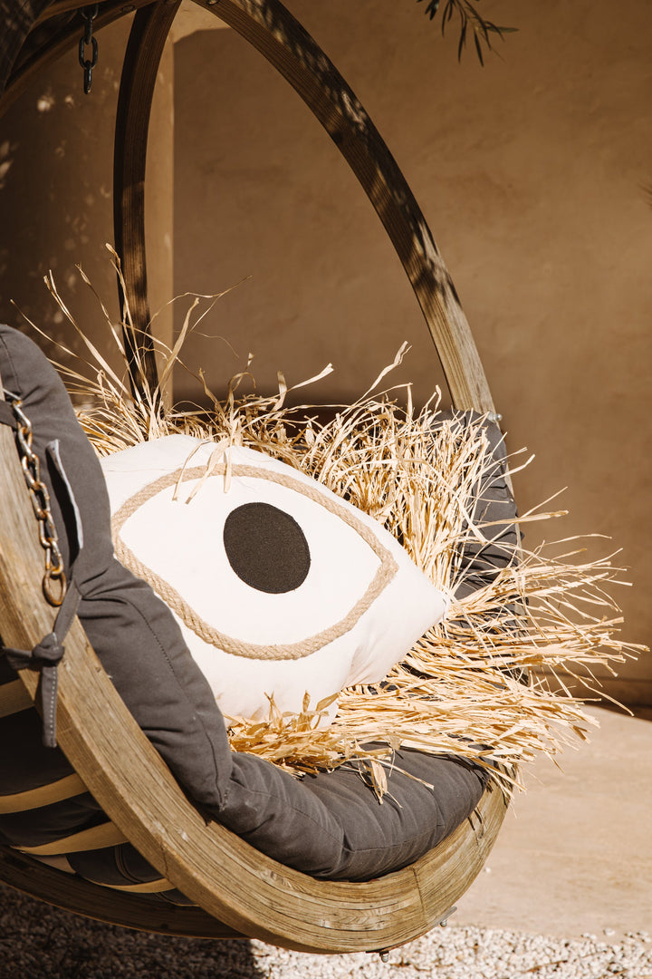 MXHOME Pillow Greek Eye White con flecos de Bast - Al aire libre