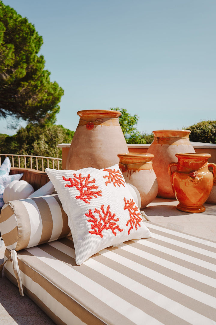 Mxhome White Custwow - Coral ricamo arancione - Outdoor