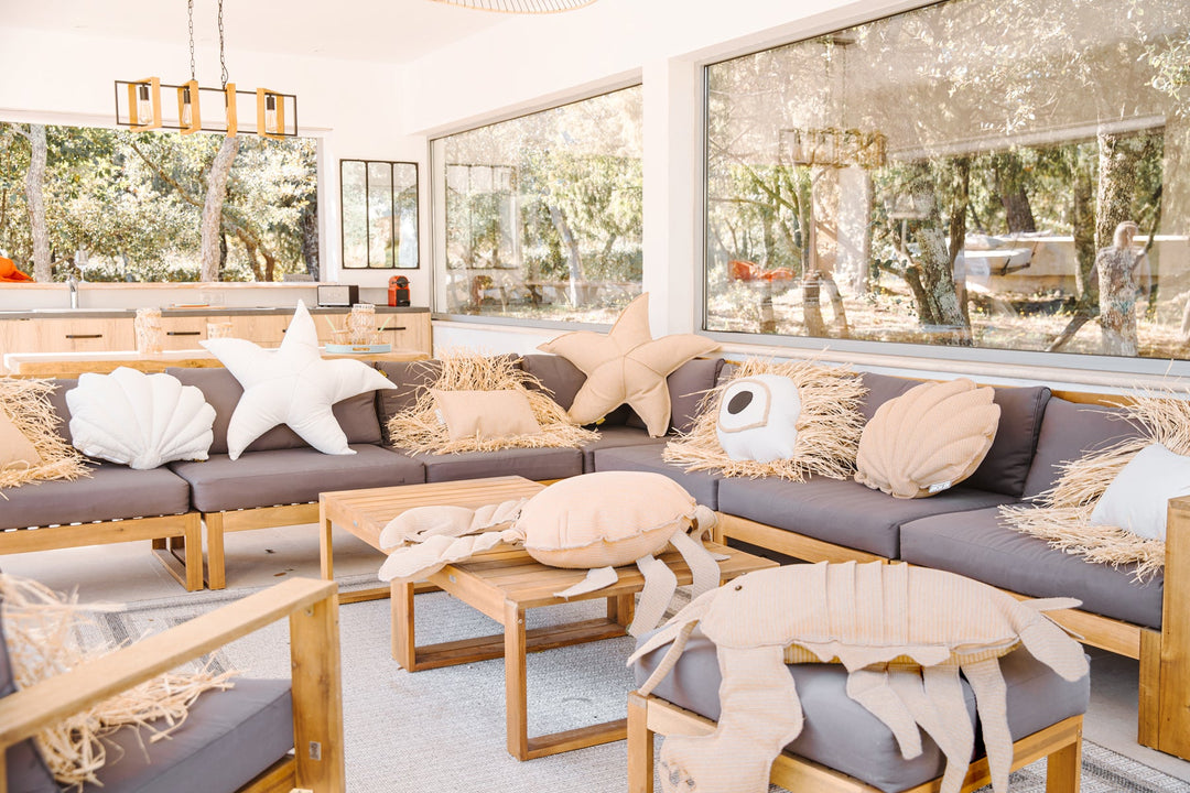 Almohada de concha mxhome - rafia o blanco o azul - al aire libre